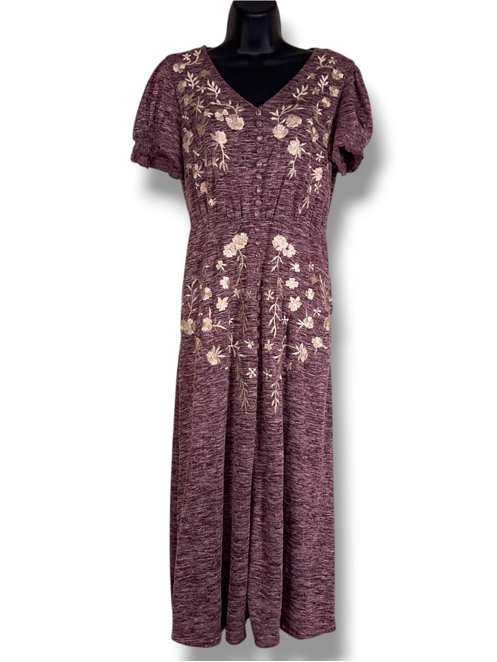Medium Wayward Fancies Burgundy Purple Floral Embroidered Sequin Accent Dress